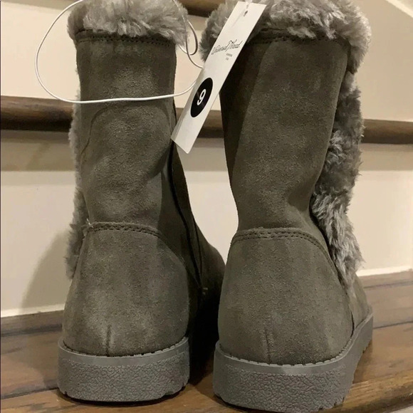 Gray Sherpa Faux Fur Lined Suede Boots - Picture 3 of 4